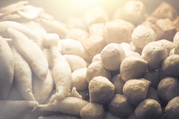 Many shapes of meatballs Put in noodles, Thai food, Chinese