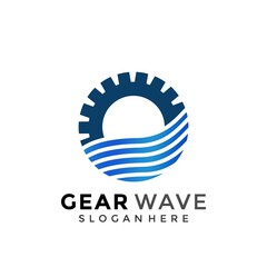 Fototapeta na wymiar Gear Water Wave Logo Icon Design. Creative simple logos designs Vector illustration template