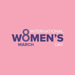 International Women's Day Logo Social Media Post or Square Banner. Women's Day 8th March Typography Text Purple Logo on Pink Background Vector