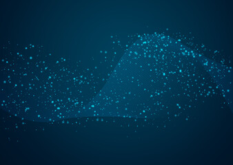 Abstract digital wave blue on dark background. Wire frame 3D mesh network line, design sphere, dot and structure. Vector illustration eps 10.