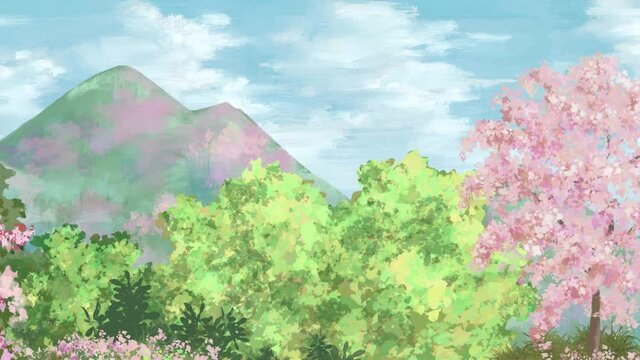 cherry blossom mountain sakura anime panorama view 