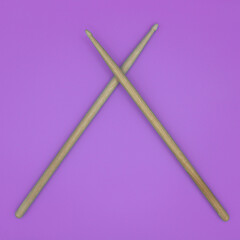 Crossed percussion drumsticks on a purple background.