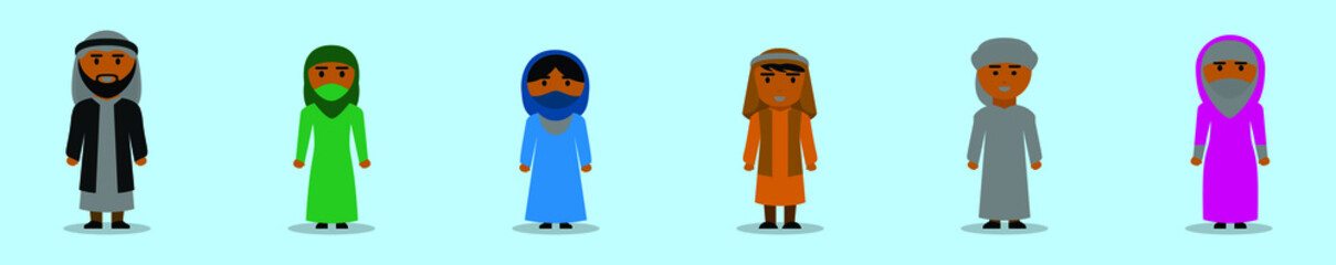 set of people fashion turban cartoon icon design template with various models. vector illustration isolated on blue background