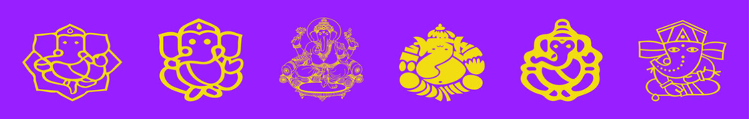 set of ganesha cartoon icon design template with various models. vector illustration isolated on purple background