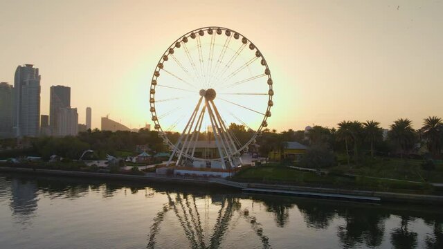 4K Aerial shot of Sharjah Montazah Al Jazeera Garden
