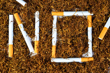 Tobacco with writing from cigarettes NO