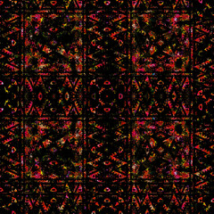 Geometric Circular seamless kilim ikat pattern with grunge texture
