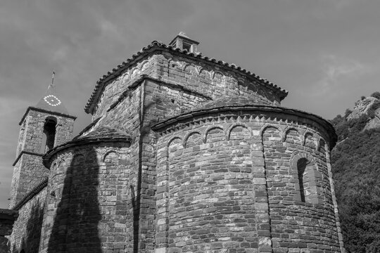 Amazing view of the church of Sant Joan de Fabregues near Rupit , Barcelona, Spain.Black and white photography.