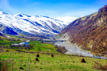 Georgia, overwhelming landscape in the Caucasus mountains, following the old silk road.