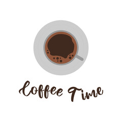 Cup of coffee flat isolated on white background. Top view.