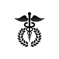 Medical icon. Caduceus laurel icon isolated on white background