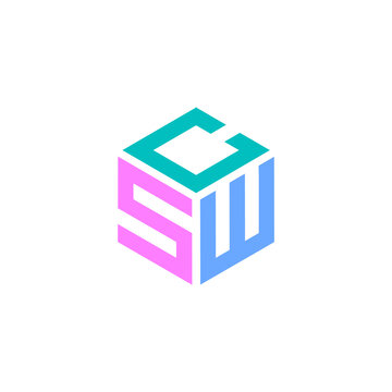 Hexagon logo with the letters CSW. Initial design vector