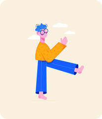 
bright boy with glasses. motion. man in motion. cartoon. colorful illustration. icon. logo