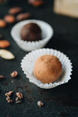 Chocolate truffle candies. still life