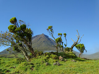 Pico mountain, with some clouds, Pico island, Azores archipelago, Portugal.