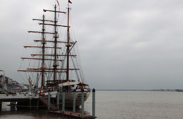 Ancient sailing ship in the port of Guayaquil 