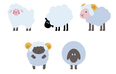 Vector set of cute cartoon sheep. Funny lamb. Vector illustration for kids