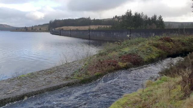 Water diversion at Clatteringshaws Dam, Galloway Hydro Electric Scheme, Scotland