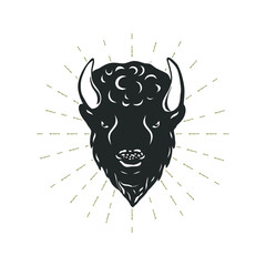 Bison's head with grunge effect isolated on white. Vector illustration. © Iryna