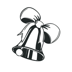 Christmas bell with ribbon isolated on white. Vector illustration.
