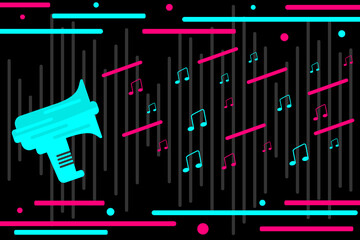 Abstract background. Vector illustration. Background in the style of  social media. Speaker and music notes. Funny party design. Vector illustration.
