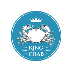 Vintage seafood logo with crab isolated on white. Vector illustration.