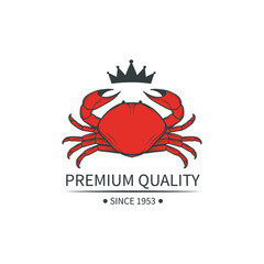 Vintage seafood logo with crab isolated on white. Vector illustration.