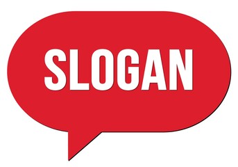 SLOGAN text written in a red speech bubble