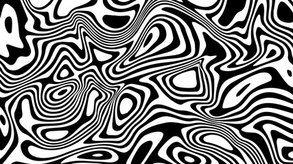 Obraz premium Vector monochrome pattern, curved lines, striped black and white background. Abstract dynamical rippled texture, 3D visual effect