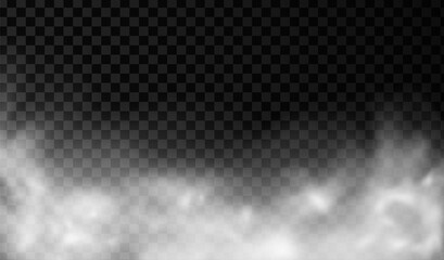 White smoke or fog vector background. Isolated mist transparent effect. Steam texture illustration. Powder explosion concept.