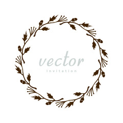circle leaves flower handrawn frame for wedding invitation greeting card vector font template
