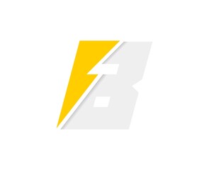 B letter logo, vector font with lightning flash power icon