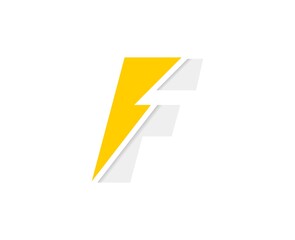 F letter logo, vector font with lightning flash power icon
