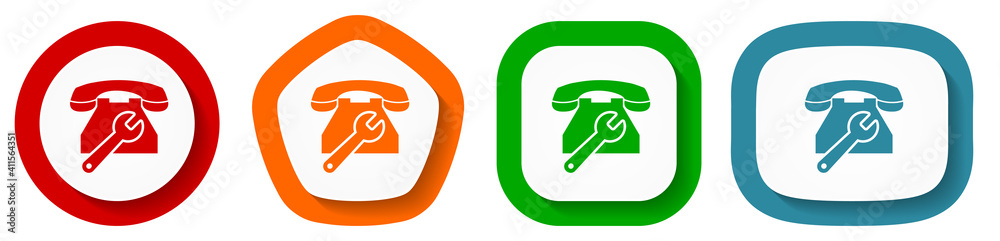 Aufkleber phone service, repair vector icon set, flat design buttons on white background for webdesign and mob