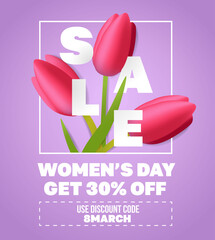 Sale banner for 8 March. Womens day discount banner