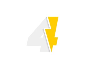 4 number logo, vector font with lightning flash power icon