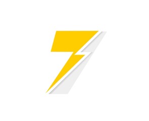 7 number logo, vector font with lightning flash power icon