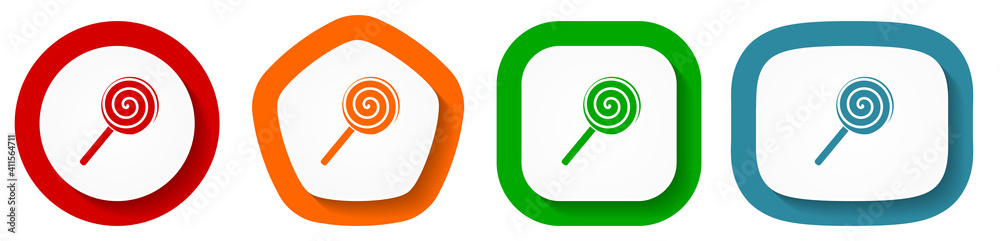 Poster Lollipop, candy, sweet food vector icon set, flat design buttons on white background for webdesign and mobile phone apps