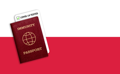 Immunity passport and coronavirus test with flag of Poland