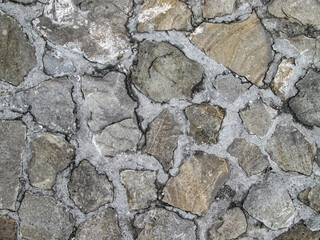 Part of the ancient bricked pavement. Stonemasonry of the old castle. The texture of solid sandstone.