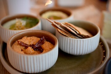 Hummus with chilli on a plate for dipping