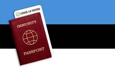 Immunity passport and coronavirus test with flag of Estonia