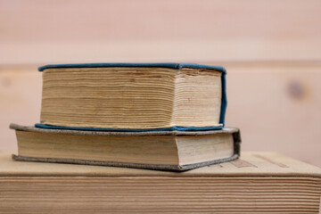 Old books. A stack of books. Book pages. Close-up