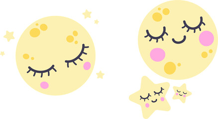 Childish print with the cute moon. Trendy bedtime, good night kids vector print. Ideal for creating posters, cards, prints, digital paper, kids clothing, nursery prints, and kids 