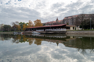 A view of the Bega river and the Flora restaurant. Reflections in the water