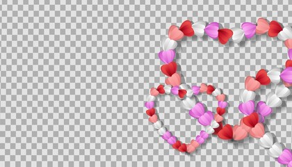 Happy Valentine's Day banner. Holiday background design with big heart made of pink, red and blue Origami Hearts transparent background. Horizontal poster, flyer, greeting card, header for website