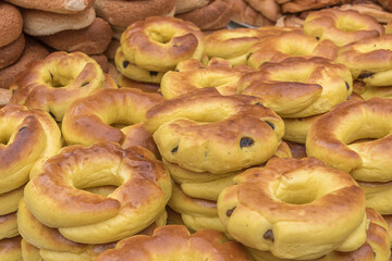 Delicious pastries in Israel Background of buns