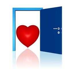 ein rotes Herz wartet hinter einer Tür