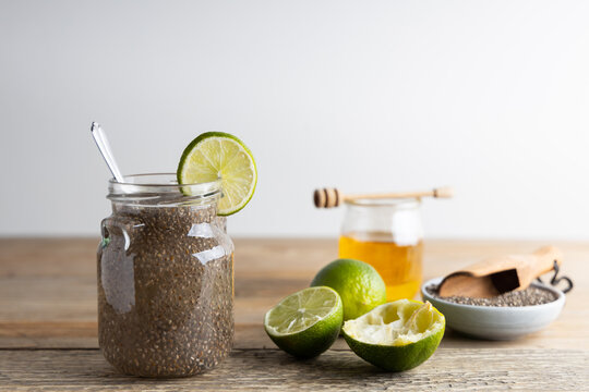 Homemade chia fresca . Homemade chia fresca, made from chia seeds lemon and honey. Chia seeds are very good for your health.