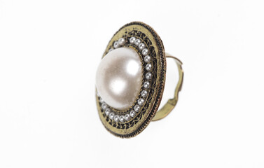 vintage ring with pearl isolated on white background